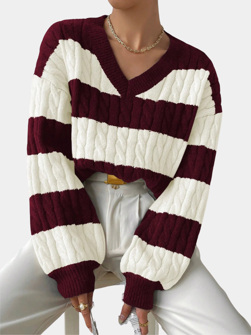 Classic Cable-Knit Striped Sweater - LoakesBalvin