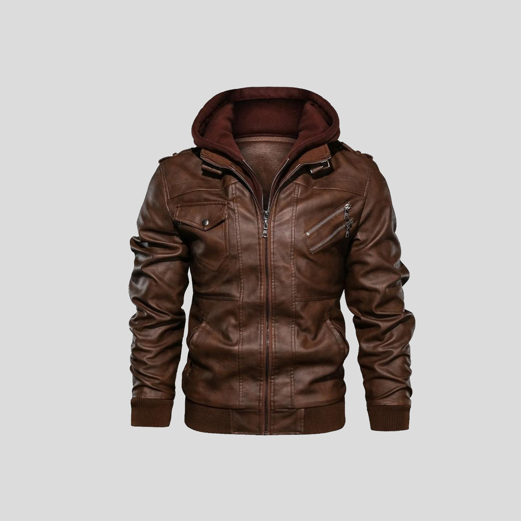 Men’s Hooded Faux Leather Jacket - LoakesBalvin