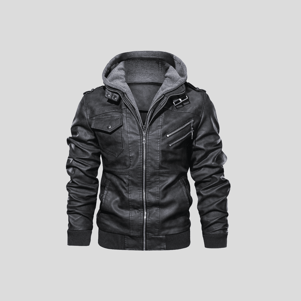 Men’s Hooded Faux Leather Jacket - LoakesBalvin