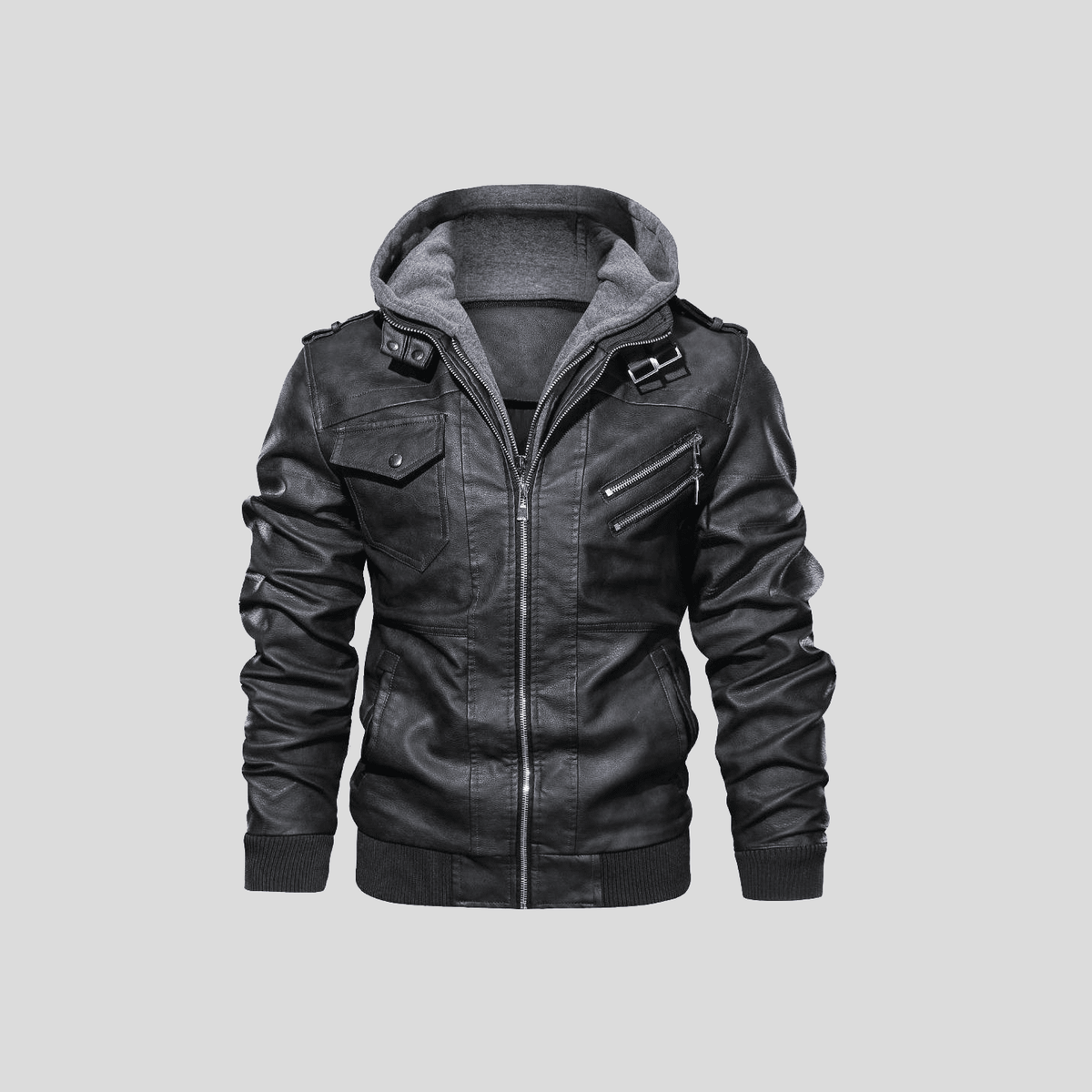 Men’s Hooded Faux Leather Jacket - LoakesBalvin