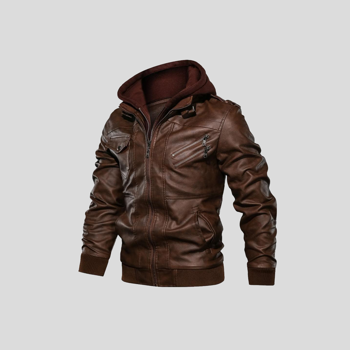 Men’s Hooded Faux Leather Jacket - LoakesBalvin