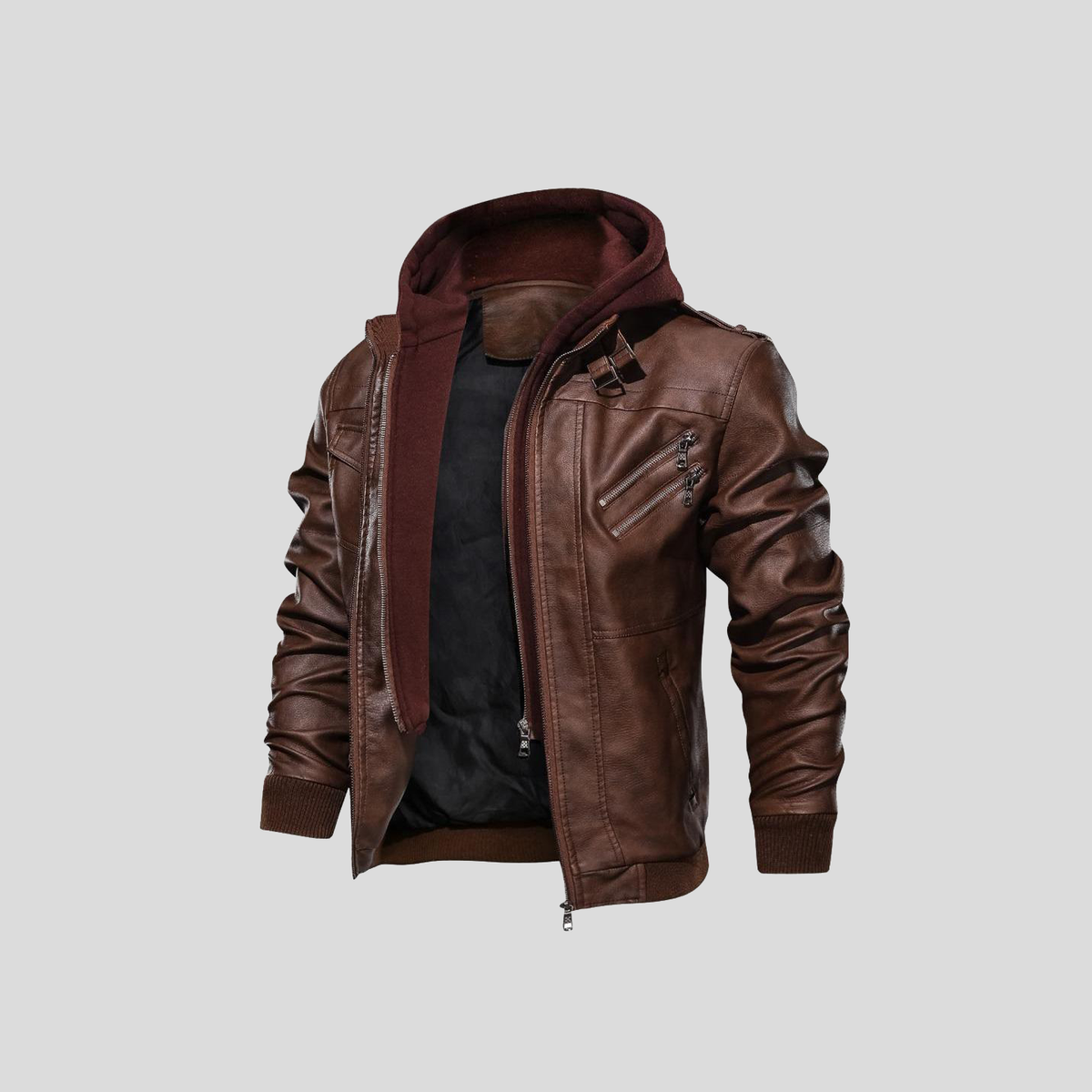 Men’s Hooded Faux Leather Jacket - LoakesBalvin