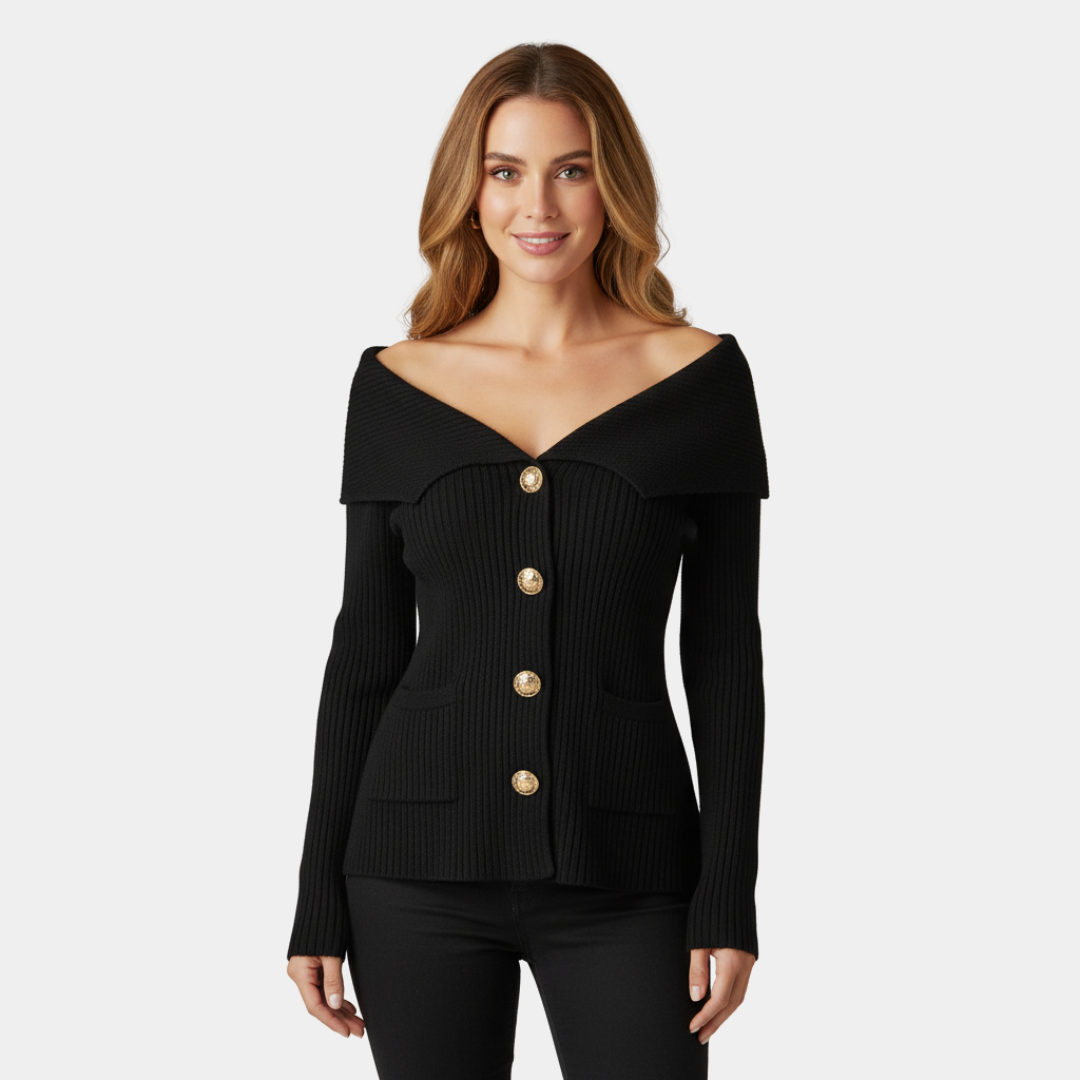 Elegant Off-Shoulder Ribbed Knit Blazer - LoakesBalvin