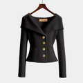 Elegant Off-Shoulder Ribbed Knit Blazer - LoakesBalvin