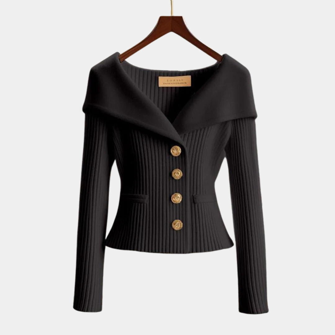 Elegant Off-Shoulder Ribbed Knit Blazer - LoakesBalvin