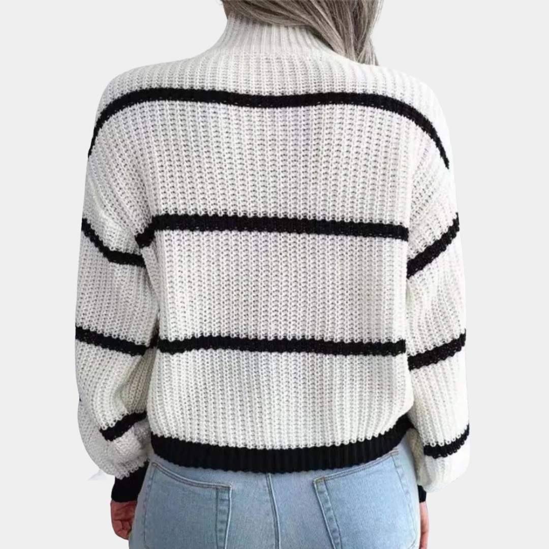 Classic Black & White Stripe Mock-Neck Sweater - LoakesBalvin