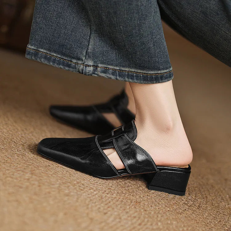 Leather Strap Mule Heels - LoakesBalvin