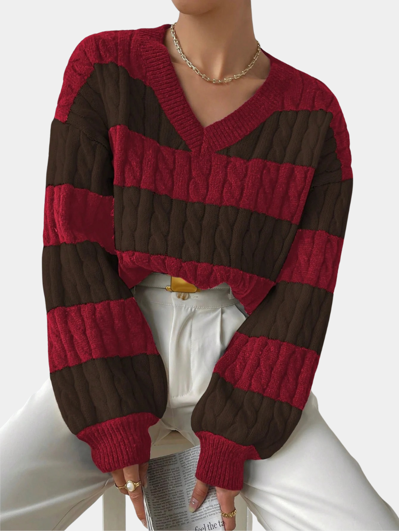 Classic Cable-Knit Striped Sweater - LoakesBalvin