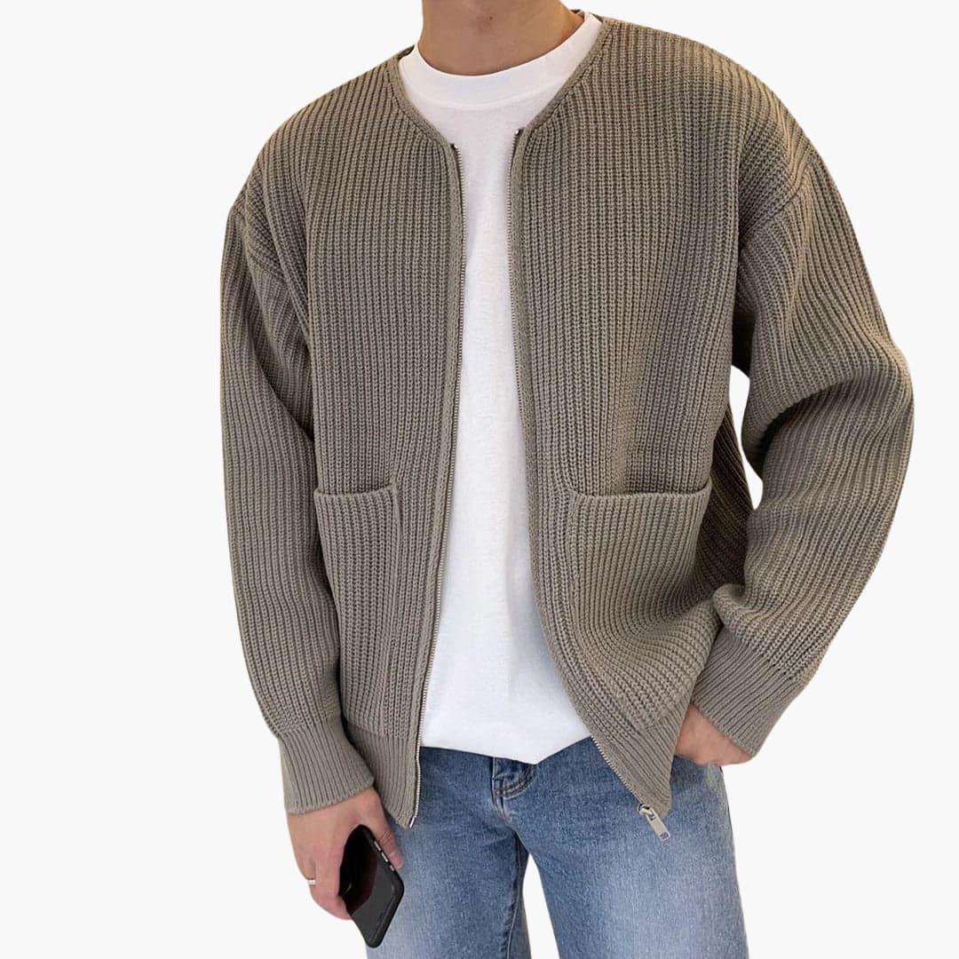 Men’s Minimalist Zip-Up Ribbed Cardigan - LoakesBalvin