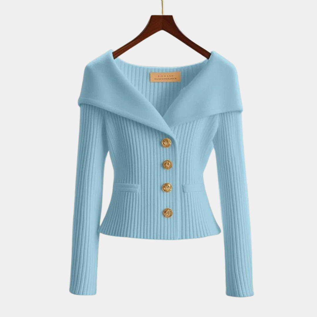 Elegant Off-Shoulder Ribbed Knit Blazer - LoakesBalvin