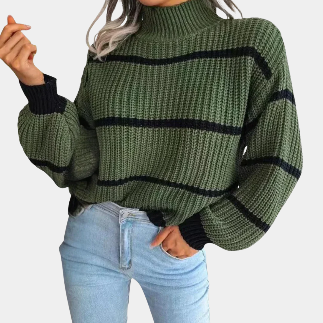 Classic Black & White Stripe Mock-Neck Sweater - LoakesBalvin