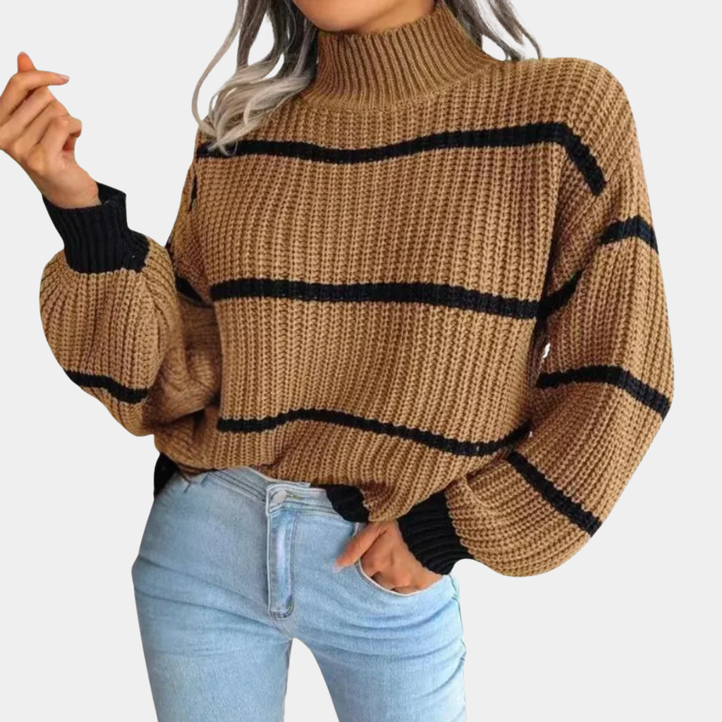 Classic Black & White Stripe Mock-Neck Sweater - LoakesBalvin