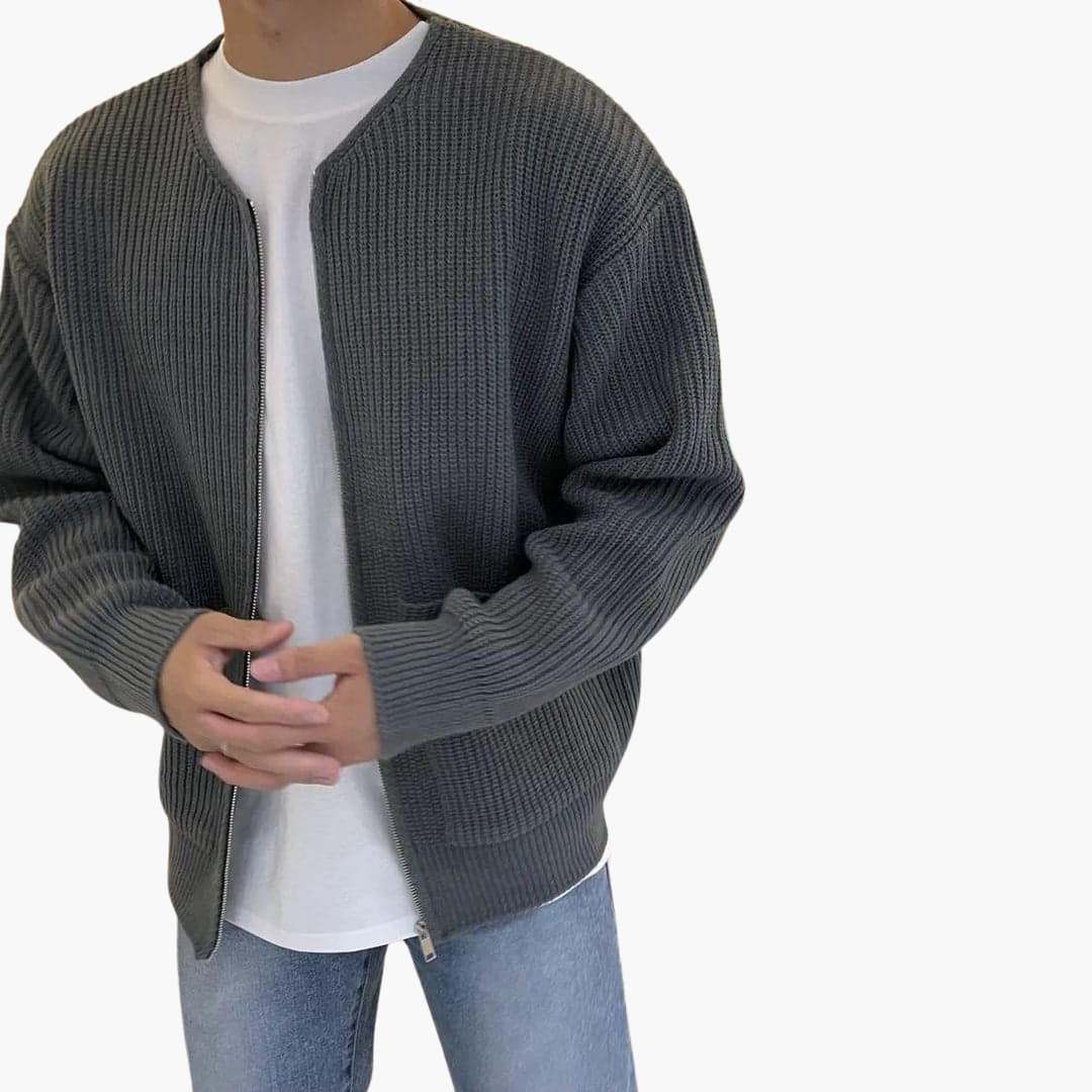 Men’s Minimalist Zip-Up Ribbed Cardigan - LoakesBalvin