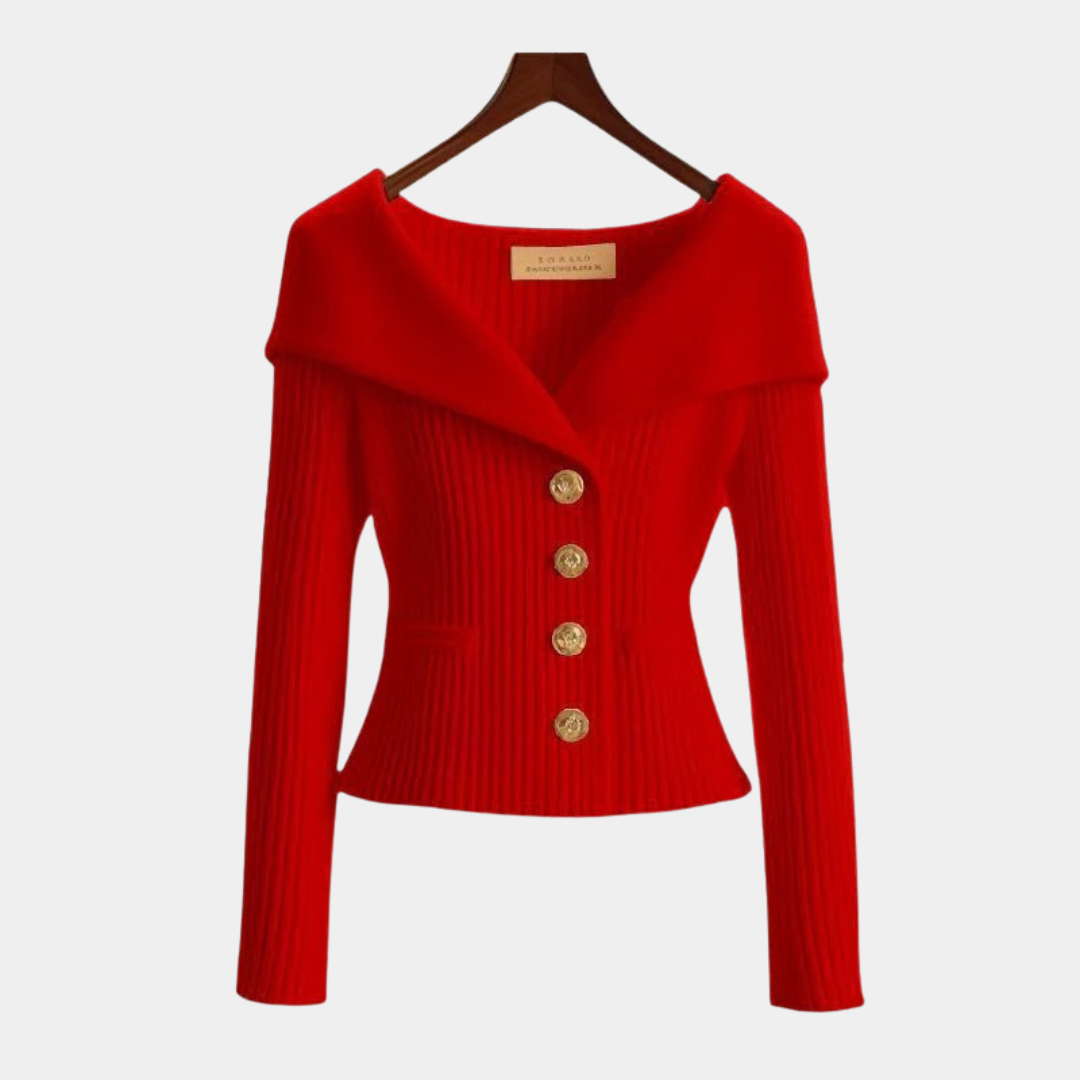 Elegant Off-Shoulder Ribbed Knit Blazer - LoakesBalvin