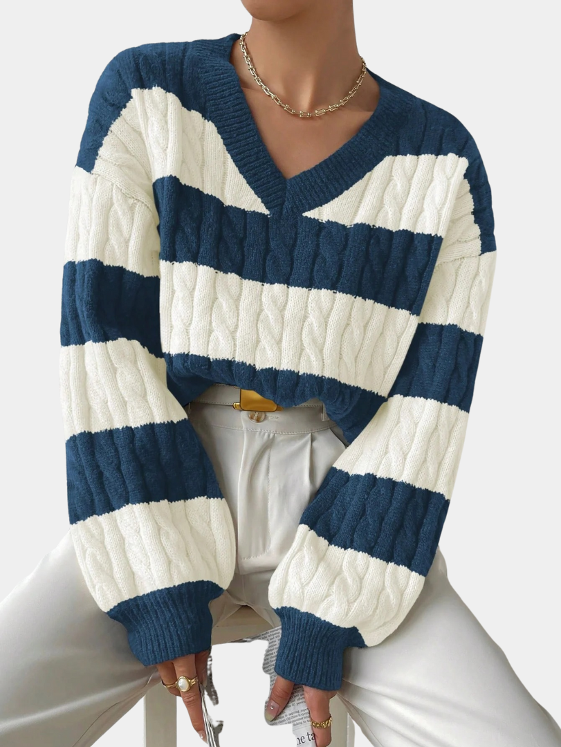 Classic Cable-Knit Striped Sweater - LoakesBalvin