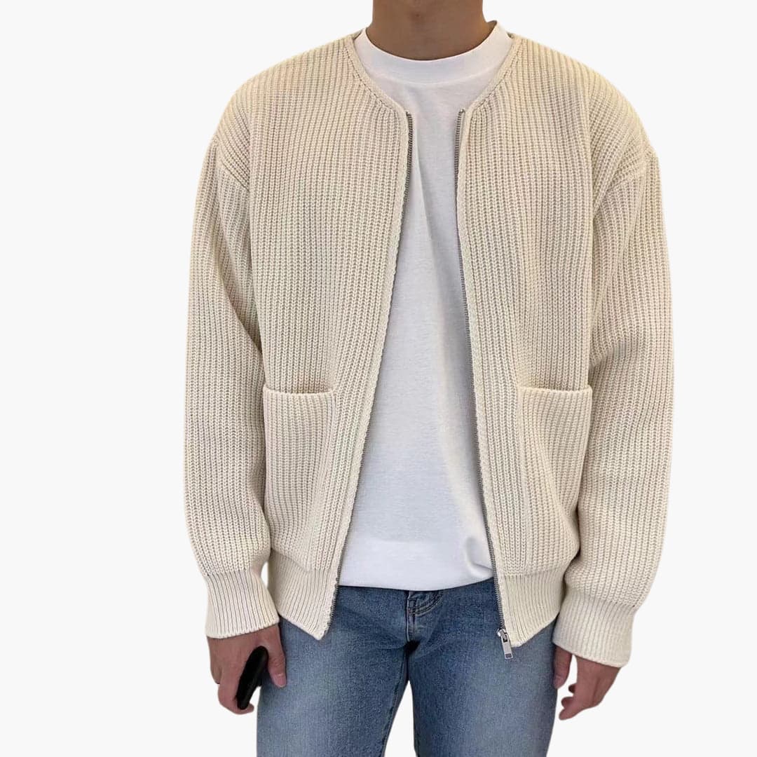 Men’s Minimalist Zip-Up Ribbed Cardigan - LoakesBalvin