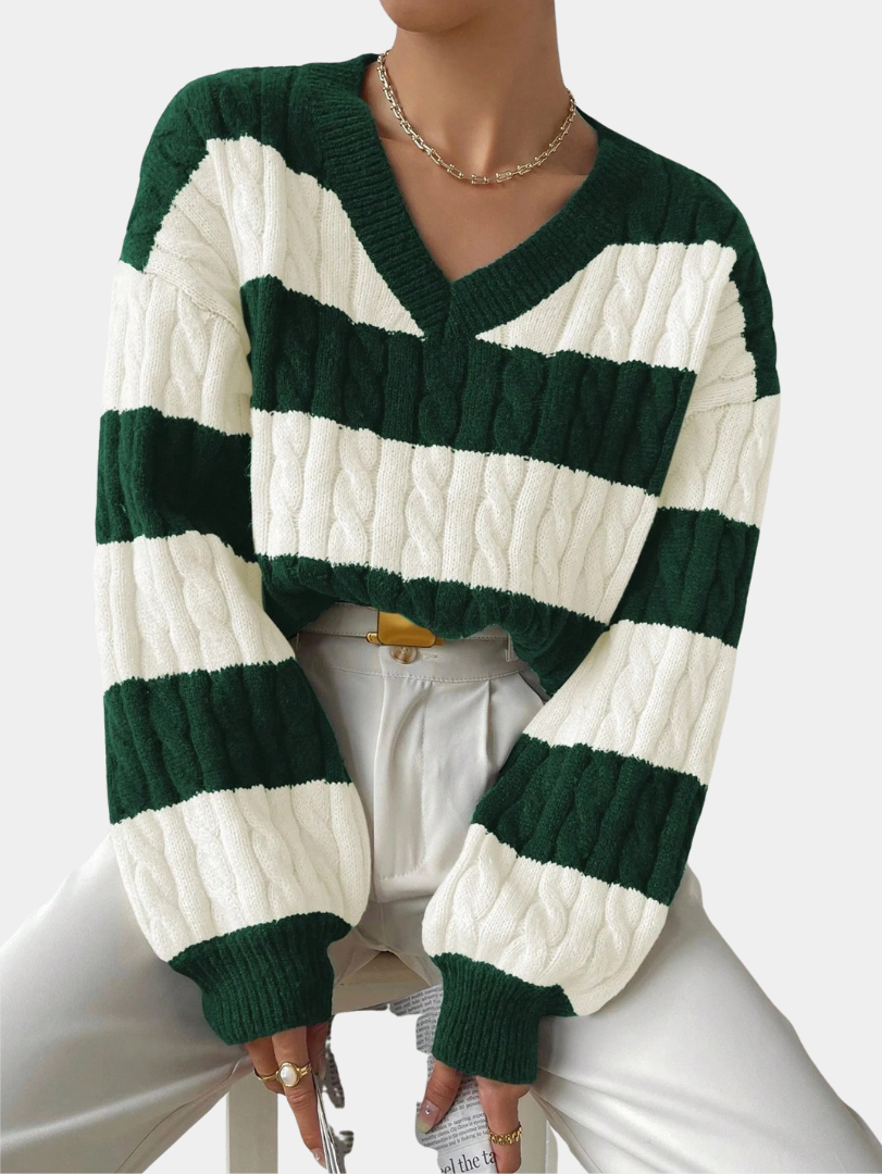 Classic Cable-Knit Striped Sweater - LoakesBalvin