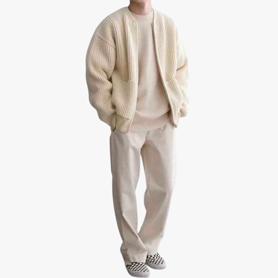 Men’s Minimalist Zip-Up Ribbed Cardigan - LoakesBalvin