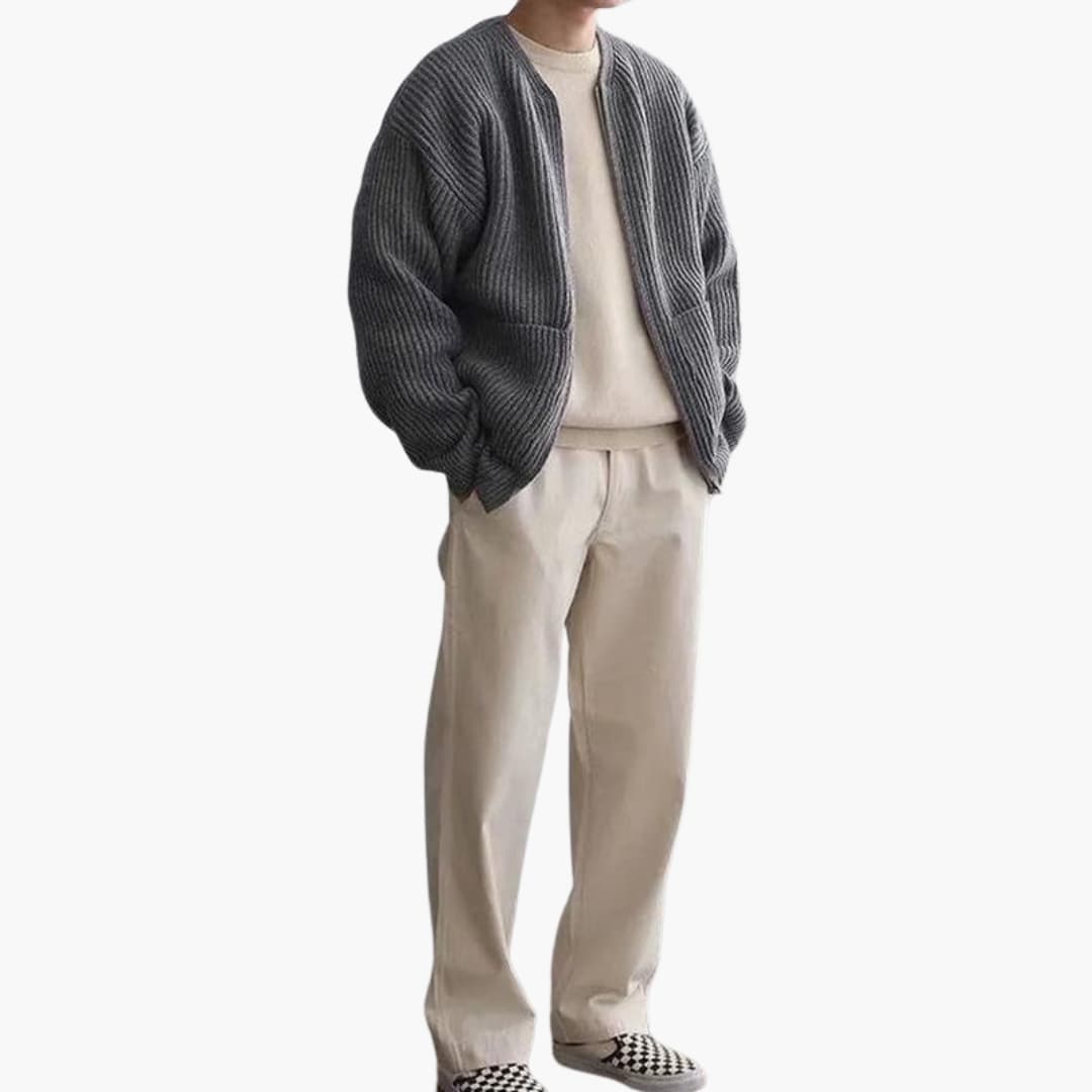 Men’s Minimalist Zip-Up Ribbed Cardigan - LoakesBalvin