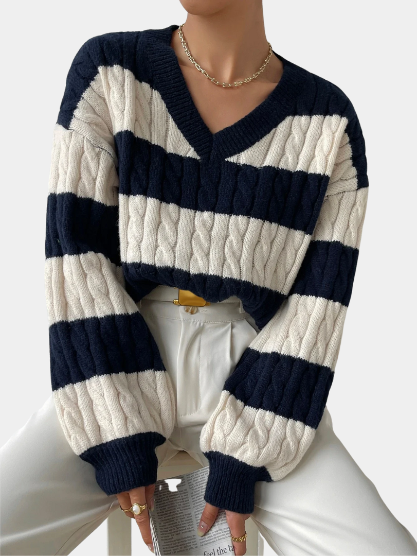 Classic Cable-Knit Striped Sweater - LoakesBalvin