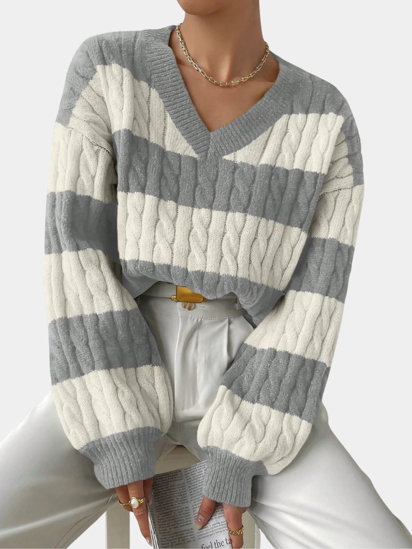 Classic Cable-Knit Striped Sweater - LoakesBalvin