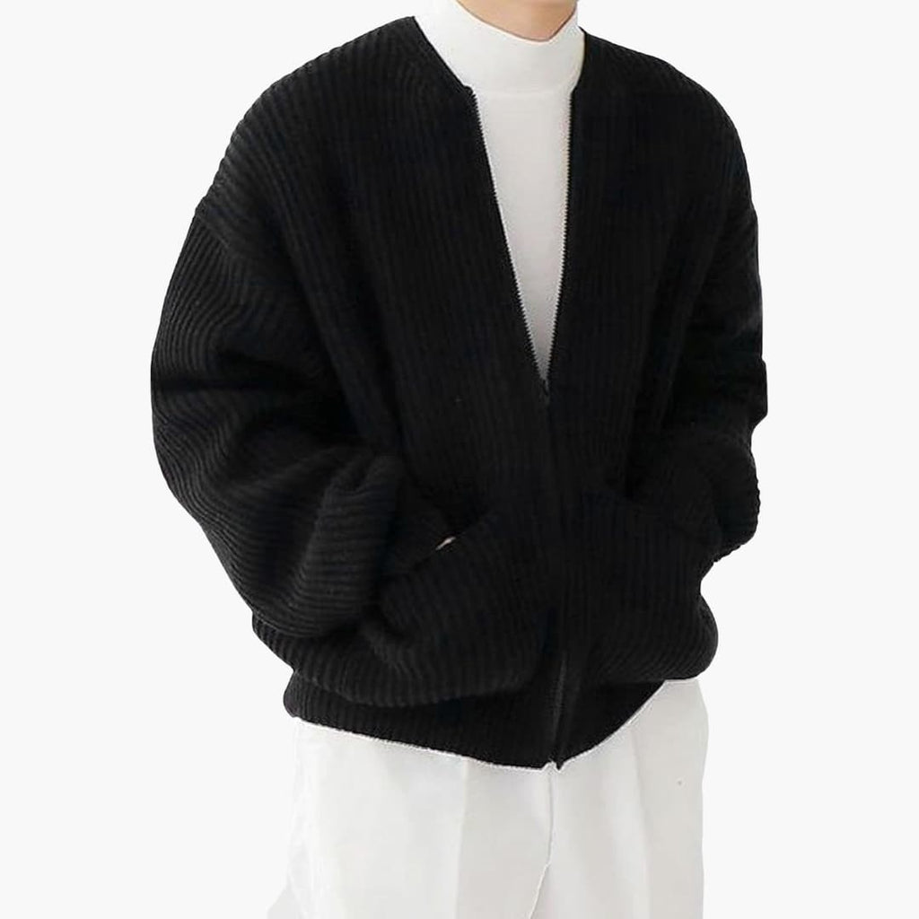 Men’s Minimalist Zip-Up Ribbed Cardigan - LoakesBalvin