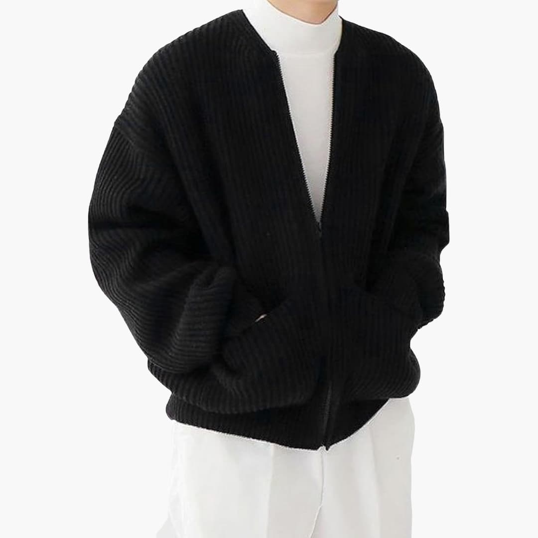 Men’s Minimalist Zip-Up Ribbed Cardigan - LoakesBalvin