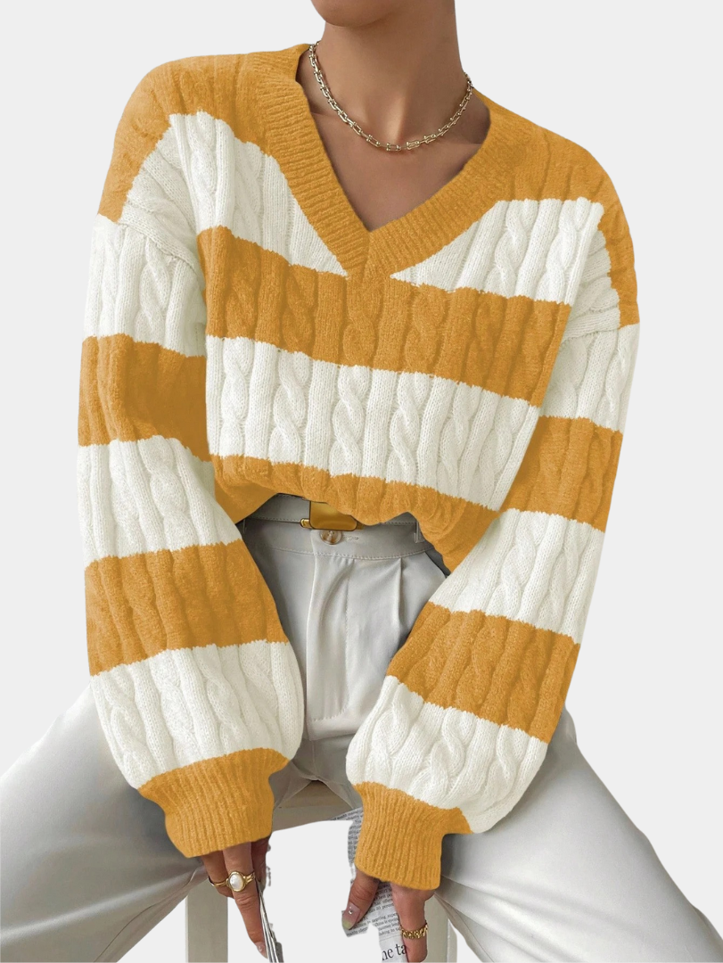 Classic Cable-Knit Striped Sweater - LoakesBalvin
