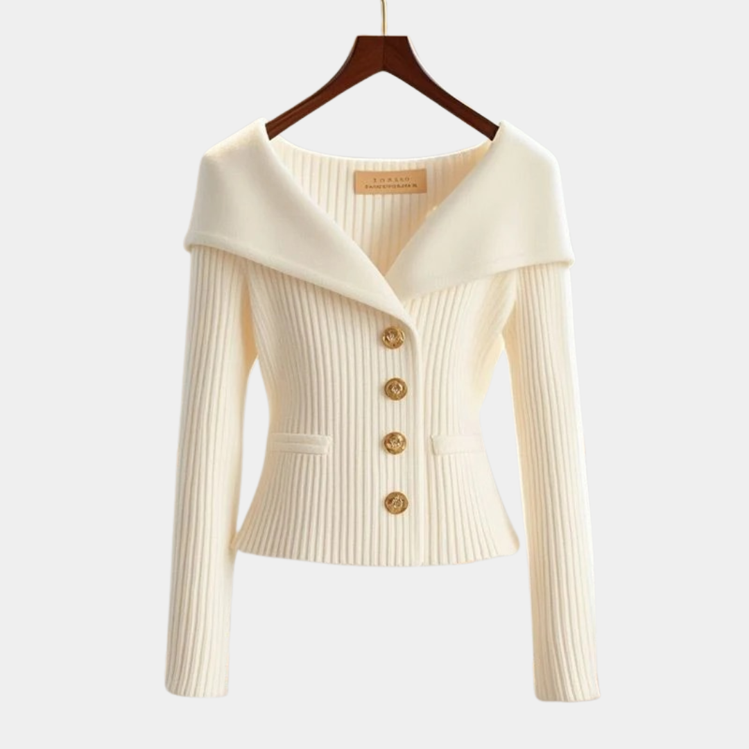 Elegant Off-Shoulder Ribbed Knit Blazer - LoakesBalvin