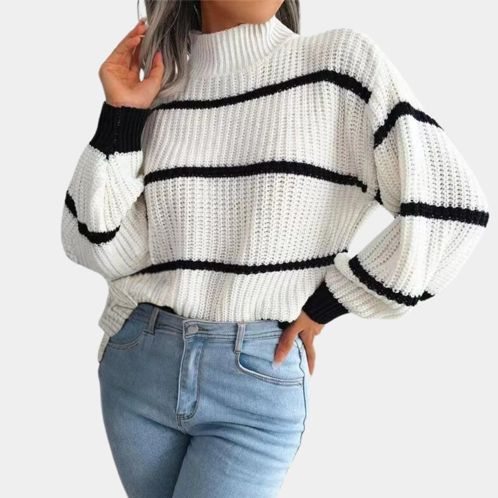 Classic Black & White Stripe Mock-Neck Sweater - LoakesBalvin