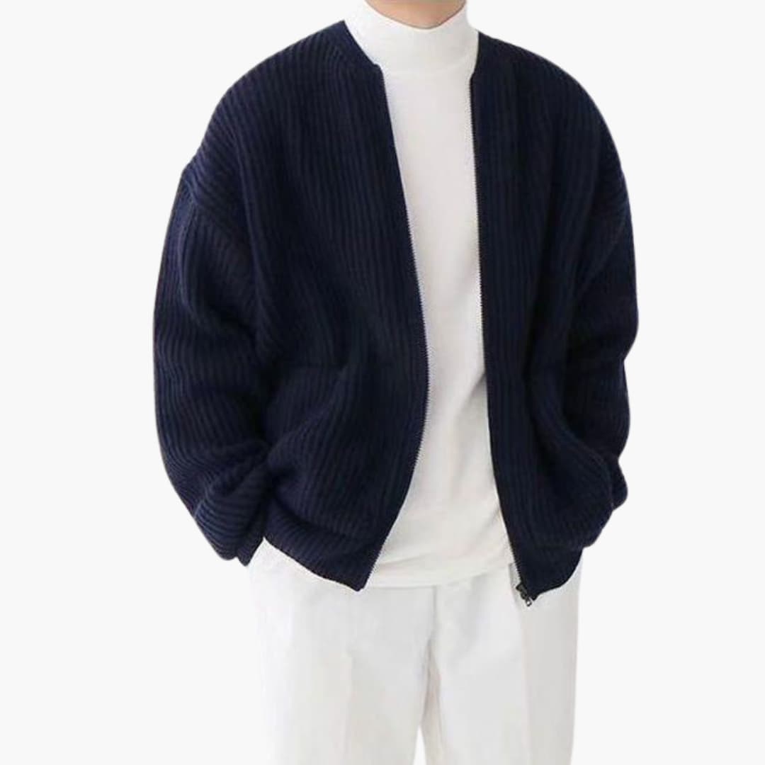Men’s Minimalist Zip-Up Ribbed Cardigan - LoakesBalvin