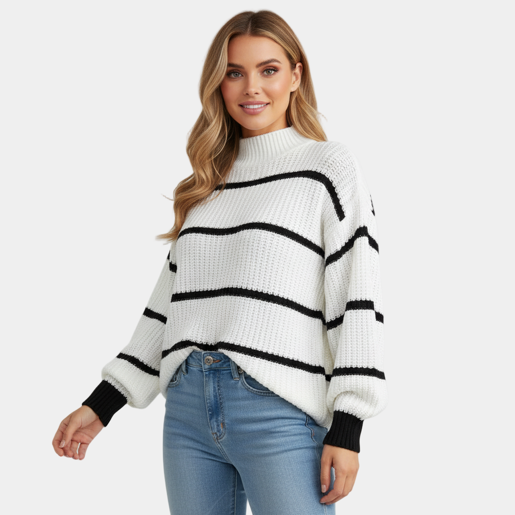 Classic Black & White Stripe Mock-Neck Sweater - LoakesBalvin
