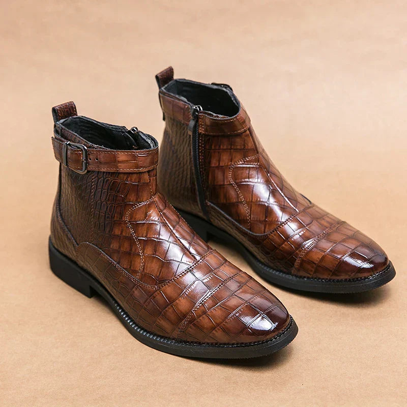 Men’s Croc-Texture Leather Ankle Boots - LoakesBalvin