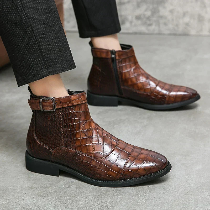 Men’s Croc-Texture Leather Ankle Boots - LoakesBalvin