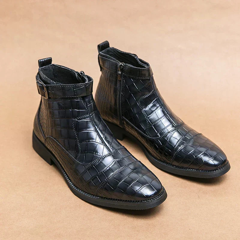 Men’s Croc-Texture Leather Ankle Boots - LoakesBalvin