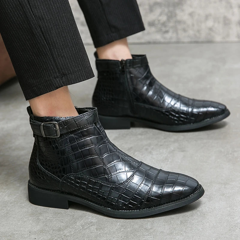 Men’s Croc-Texture Leather Ankle Boots - LoakesBalvin