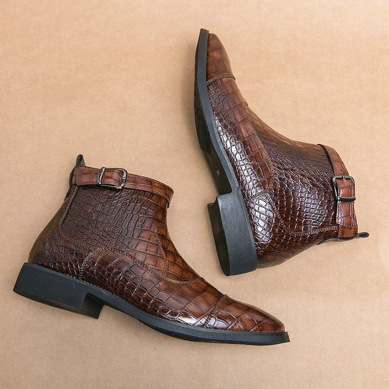 Men’s Croc-Texture Leather Ankle Boots - LoakesBalvin