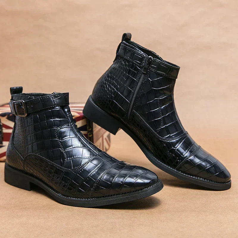 Men’s Croc-Texture Leather Ankle Boots - LoakesBalvin