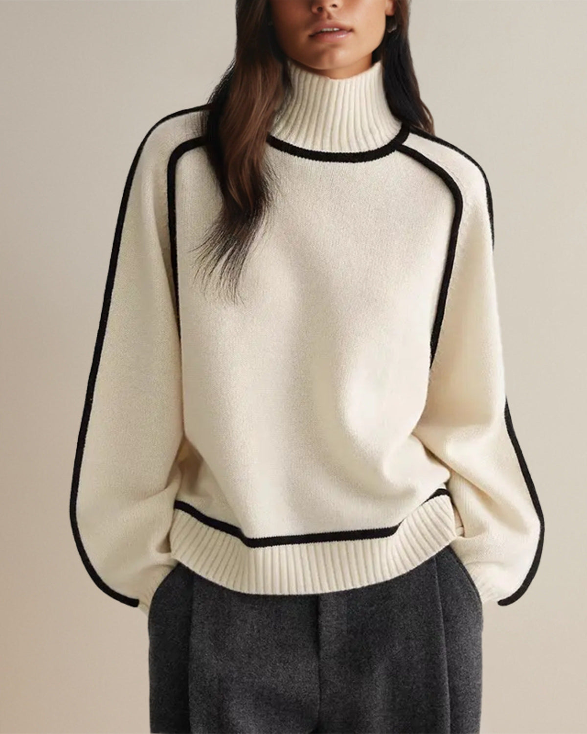 Cozy Contrast-Trim Turtleneck Sweater - LoakesBalvin